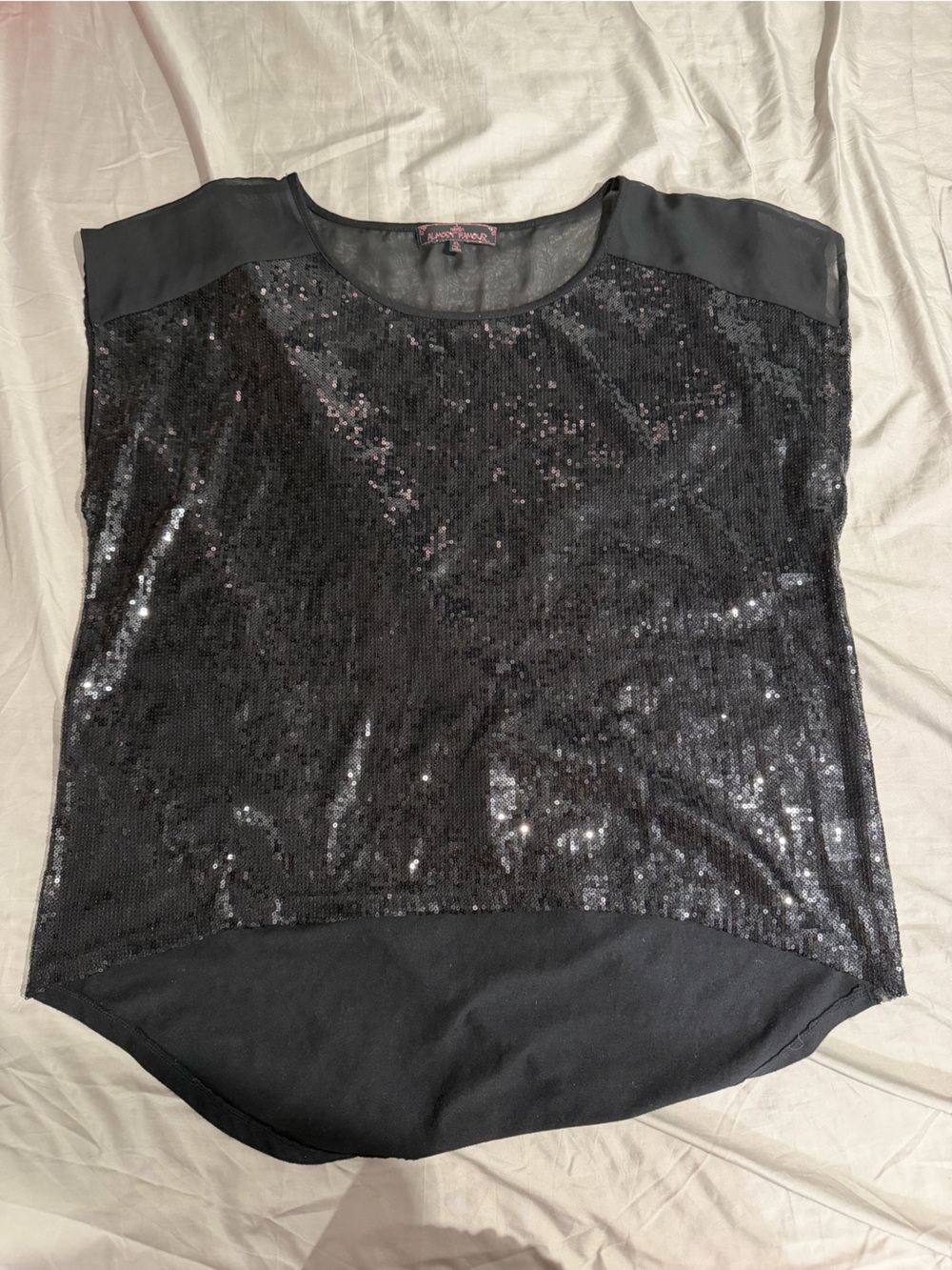 Almost Famous Black Sequin Short Sleeve Top